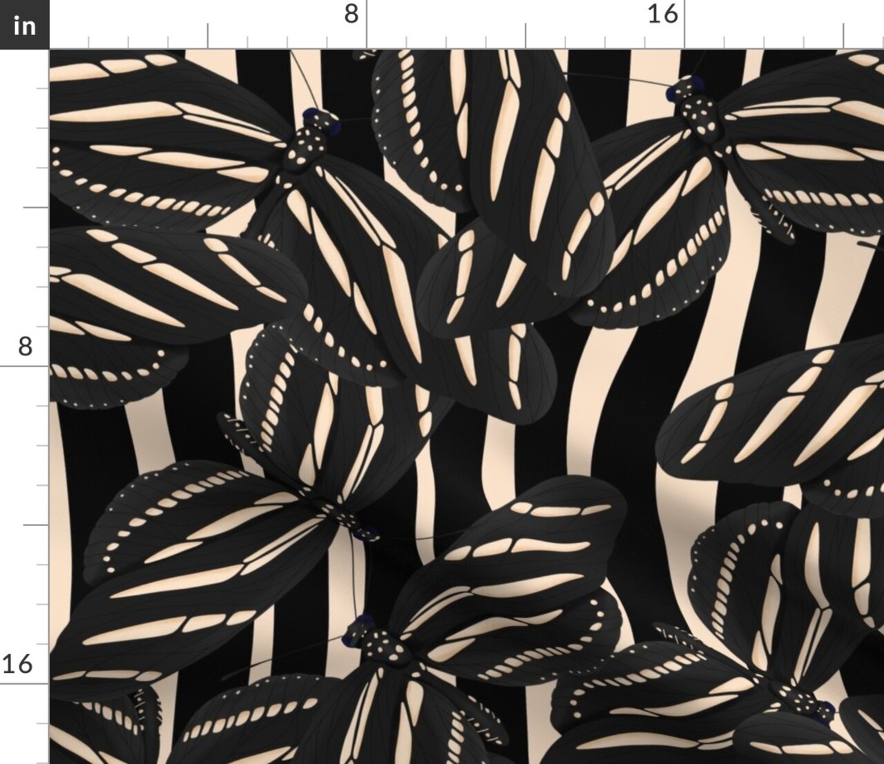 Striped Butterfly Zebra Maximalist Whimsical Scattered Custom Printed Fabric by Spoonflower Various Fabrics by the Yard or Fat Quarter